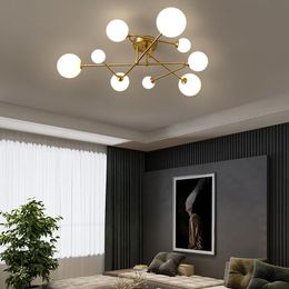 Ceiling Lights Nordic Copper Chandelier Lighting For Living Room Bedroom LED Golden Glass Ball Hanging Lamp Home Kitchen FixtureCeiling