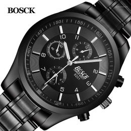 Wristwatches Bosck Men Watch Sports Stainless Steel Hardlex With Tags Wristwatch Mens Fashion Casual Reloj Hombre Male Quartz-Watch 2023