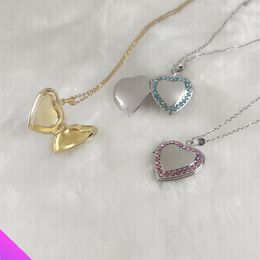 Pendant Necklaces Christmas Gift Heart Frame Box Inlaid Crystal Love Po Necklace Stainless Steel 2 Colours Wholesale 6