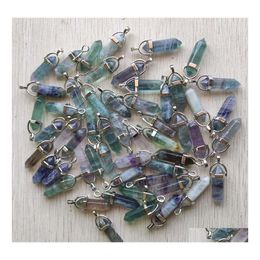 Charms Natural Fluorite Stone Pillar Point Chakra Pendants For Jewellery Making Luckyhat Drop Delivery Findings Components Dh5T7