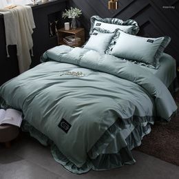 Bedding Sets All Cotton Pure Four-Piece Solid Color Bed Sheet Minimalist Duvet Cover Lace 1.8M Double Beddings