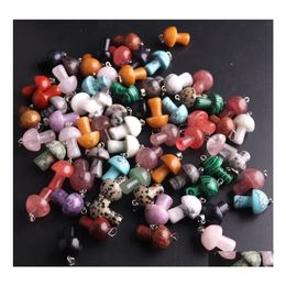 Charms Mini Mushroom Statue Natural Crystal Stone Carving Reiki Healing Gem Pendant For Women Jewelry Making Luckyhat Drop Delivery Dhbr1