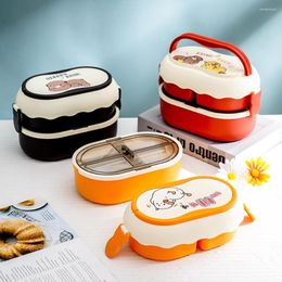 Dinnerware Sets Portable Bento Box With Compartments Double Layers Lunch Handle Storage Containers