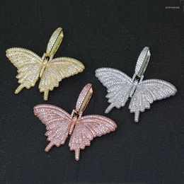 Pendant Necklaces Micro Paved CZirconia Bling Iced Out Butterfly Necklace For Women Men Hip Hop Rapper Jewellery Rose Gold Silver Colour