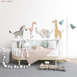 Wall Decor Nordic Cartoon Animals Sticker for Kids Room Nursery Baby Boys Bedroom Decals Zebra Flamingo Elephant Giraffe Stickers 230220