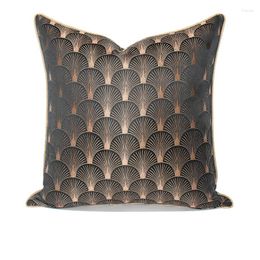 Pillow DUNXDECO Brown Gold Luxury Fan Jacquard Cover Decorative Art Home Retro Satin Sofa Chair Bed Coussin Decor