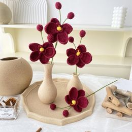 Decorative Flowers 5 PCS Butterfly Orchid Artificial Knitting Red Pink Immortal Hand-knitted Wedding Bouquet DIY Home Decor