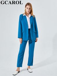 Womens Two Piece Pants GCAROL Women Blazer And Guard Pants Sets Two Pieces OL Single Breasted Jacket Formal Suit Pleated Trousers Spring Autumn Winter 230220