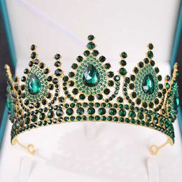 Tiaras KMVEXO Baroque Green Red AB Rhinestone Crystal Queen Big Crown Wedding Tiara Women Beauty Pageant Diadem Party Hair Accessories Z0220