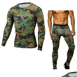 Motorcycle Apparel Mens Underwears Sets Compression Running Sportswear Jogging T Shirts Leggings Tracksuit Male Gym Fitness Drop Del Dhcaz
