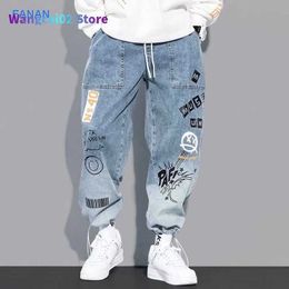 Men's Jeans Yoa autumn new letter printing jeans men's fashion brand loose cartoon graffiti leggings and drawstring pants 022023H