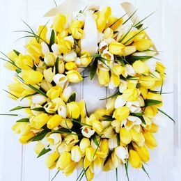 Decorative Flowers Wreaths 5PCS PU Artificial Flower DIY Tulip Wreath Real Touch Bouquet Fake Flowers For Spring Party Wedding Decoration Home Supplies T230217