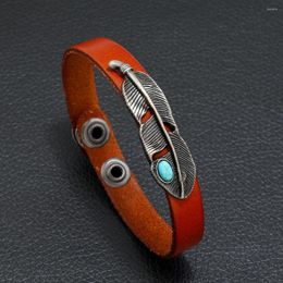 Bangle Fashion Jewellery Vintage Alloy Turquoise Feather Leather Bracelet Men And Women Couples