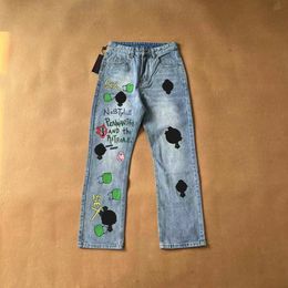 Men's Jeans 2023 New Designer Make Old Washed Chrome Straight Trousers Heart Letter Prints Long Style