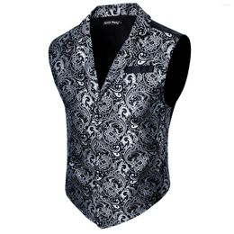 Men's Vests Black Mens Singlebreasted Paisly Silk Waistcoat Suit Collar Arrival Autumn Sleeveless Vest Barry.Wang Designer