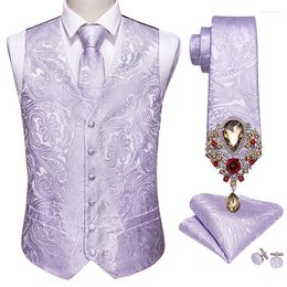 Men's Vests Designer Mens Wedding Suit Vest Classic Light Purple Paisley Jacquard Folral Silk Waistcoat Butterfly Set Barry.Wang