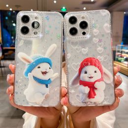 Cute Rabbit Bling Diamond Cases For Iphone 14 Plus Pro Max 13 12 11 Luxury Soft TPU Bling Rhinestone Glitter Stars Shinny Starry Fine Hole Clear Gel Phone Back Skin