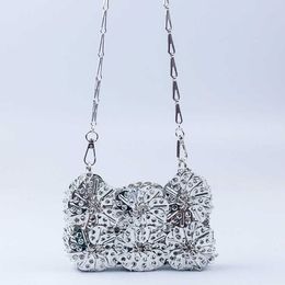 winter heavy craft iron art aluminum sheet handmade diy woven flower horizontal silver chain messenger bag 230220