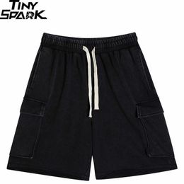 Men's Shorts Hip Hop Streetwear Cargo Shorts Pockets Washed Black Joggers Shorts 2023 Men Harajuku Cotton Sweat Pants Cotton Track Sweatpants J230218