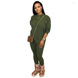 Women's Two Piece Pants Women Autumn Sweatsuit 2 Set For Fitness Outfit Crewneck Sweatshirt Legging Matching Tracksuit Ensemble Femme