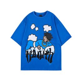 Men's T-Shirts Harakjuku Clouds Person Letter Print Summer Tees Men and Women Crew Neck Hip Hop Retro Oversize Tshirts Loose Short Sleeve Tops Z0220