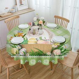 Table Cloth Easter And Egg Plaid Round Festival Dining Waterproof Tablecloth Cover For Wedding Party Decor