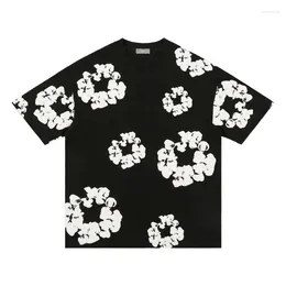 Men's T Shirts 22SS Washed Foam Flower Print Shirt Men Women EU Size Cotton High Quality Top Tees Fashion Summer Hippie Clothes