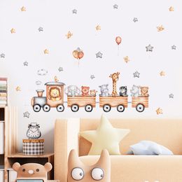 Wall Decor Cartoon Train With Jungle Animals Stickers Children Nursery Vinyl Decal Mural Kids Baby Room Interior Home 230220