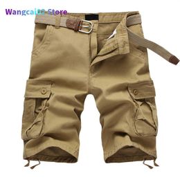 Men's Shorts Men's Shorts Summer Baggy Multi Pocket Military Cargo Male Cotton Khaki Mens Tactical Short Pants 29-44 No Belt 022023H