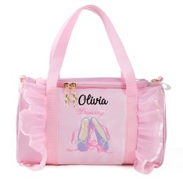 Waist Bags Personalized Kids Dance for Girls Ballerina Pink Lace Duffel Ballet Class Crossbody Name Embroidery Handbag 230220