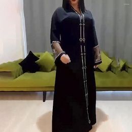 Ethnic Clothing Autumn Winter Fashion Long Muslim Women'sAfrican Plus Size Cardigan Zipper Robe Mesh Splicing Rhinestone Loose Dress
