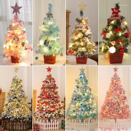 Christmas Decorations Tree Package Flocking Set With LED Lights Colorful Ball Ornaments For Xmas Holiday Year Party Home Decoration