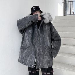 Men's Down 2023 Winter Korean Harajuku Parkas Casual Oversize Warm Coat Man Hip Hop Hooded Clothing Male Thicken Camouflage Parka