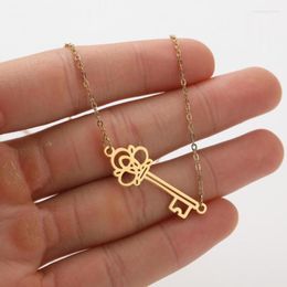 Pendant Necklaces Hollow Celtic Knot Crown Key Shape Stainless Steel Cute Charm Chain Choker Jewellery For Women Female Girl