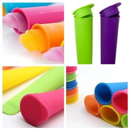 6 PCS/set Icecream Tools Silicone Popsicle Moulds Ice Pop Maker Homemade Lolly Mould with Removable Lids Reusable Random Colour for Kids bb0220