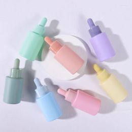 Storage Bottles 30ml Flat Shoulder Glass Essential Oil Screw Dropper Bottle Red Orange Pink Green Blue Yellow Purple 1 Oz With Color Lid