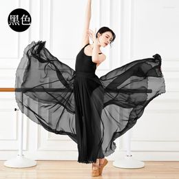 Stage Wear 6 Colors One-piece Long Chiffon Skirt Women Adult Ballet Dance Practice Clothes Swing Elegant Costume S22038