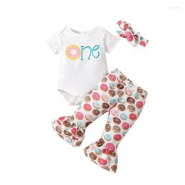 Clothing Sets Bmnmsl Infant Baby Girls Clothes Suits Letter Print Short Sleeve Crew Neck Romper Donut Flare Pants Bow Headband 3Pcs Set