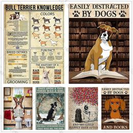 Bull Terrier Knowledge Metal Tin Signs Wall Art Decor Cartoon Dog Animals Pet Metal Plates Farm Farmhouse Sign Metal Posters 20x30cm Woo