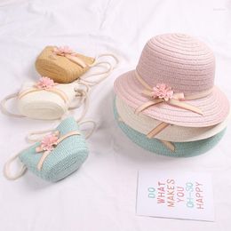 Hats Fashion Children's Straw Hat Spring And Summer Baby Girl Outing All-match Sunshade Round Two-piece Suit