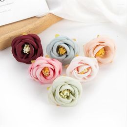 Decorative Flowers Artificial Bride Flower Fake Silk Tea Roses Buds For Wedding Party DIY Christmas Home Decor