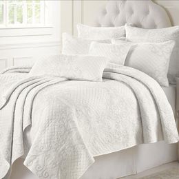 Conjuntos de cama Conjunto de colcha de algodão Quilts bordados colchas de cama nórdica lençóis de cobertura branca cobertor de casamento king tamanho 3pcs