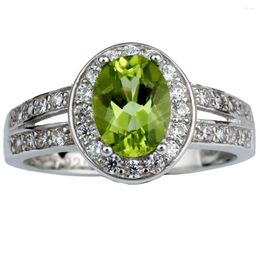 Cluster Rings Women 925 Sterling Silver Ring Natural Green Peridot Gemstone 6x8mm Oval Stone Jewellery August Birthstone R013GPN