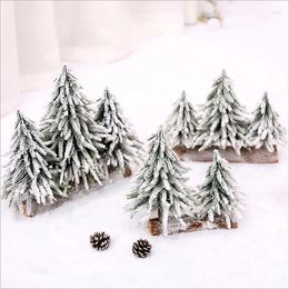 Christmas Decorations Flocking PE Mini Small Desktop Falling Snow Cedar Tree Scene Arrangement Ornaments Bonsai
