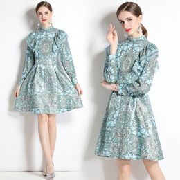 Womens Printed Dress Long Sleeve Boutique Dress 2023 Spring Autumn Ruffle Dress High-end Fashion Lady Dresses OL Party Dresses