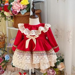 Girl Dresses Winter Spanish Original Sweet Dress Thick Classic Red Christmas Kids For Girls Flower