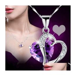 Pendant Necklaces Fashion Heart Crystal Rhinestone Sier Chain Necklace Jewelry 10 Color Length 17.7 Drop Delivery Pendants Dhcml