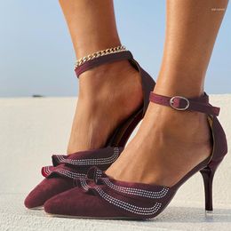 Sandals 2023 Women Buckle Bling Pointed Toe Ruffles Woman Summer Pumps Female Wedding Thin Heels Shoes Ladies Big Size 43