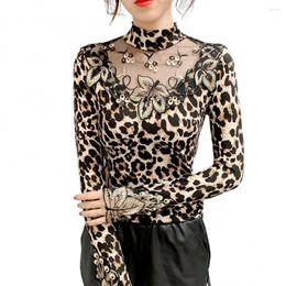 Женские блузки сексуальные женские блузки с длинным рукавом рубашка леопардовый припечаток листовой вышивка прозрачные топы весна осень xxxxl