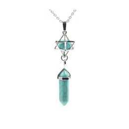 Pendant Necklaces Merkaba Hexagon Prism Stones Turquoise Pink Quartz Charms Necklace For Women Men Gift Accessories Drop Delivery Je Dhxqe